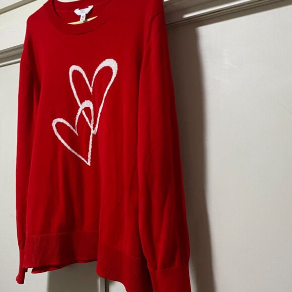 Time and Tru long sleeve red crew neck sweater w/hearts, size XXXL - Picture 5 of 12